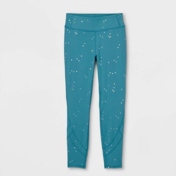 All in Motion Novelty Leggings Teal Blue with Silver Stars Girls Size XL (14/16) - Picture 1 of 5